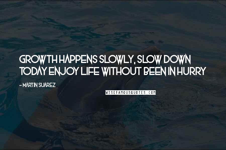 Martin Suarez Quotes: Growth happens slowly, slow down today enjoy life without been in hurry