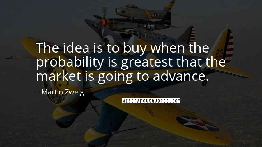 Martin Zweig Quotes: The idea is to buy when the probability is greatest that the market is going to advance.