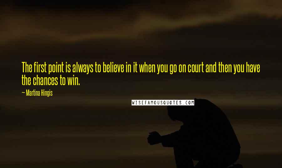 Martina Hingis Quotes: The first point is always to believe in it when you go on court and then you have the chances to win.