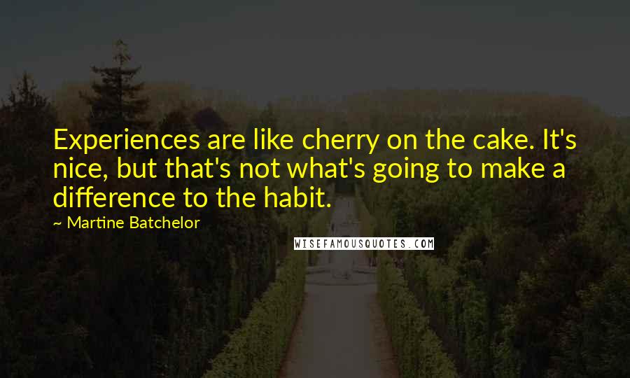 Martine Batchelor Quotes: Experiences are like cherry on the cake. It's nice, but that's not what's going to make a difference to the habit.