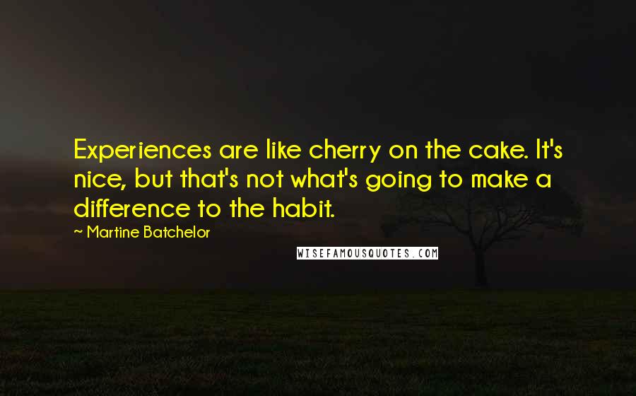 Martine Batchelor Quotes: Experiences are like cherry on the cake. It's nice, but that's not what's going to make a difference to the habit.