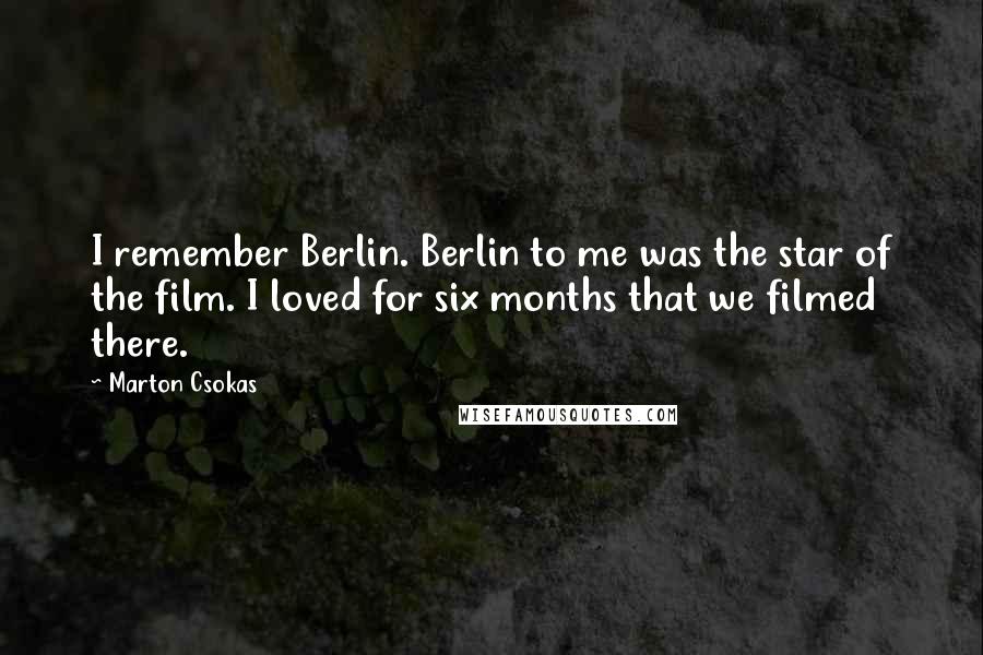 Marton Csokas Quotes: I remember Berlin. Berlin to me was the star of the film. I loved for six months that we filmed there.