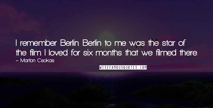 Marton Csokas Quotes: I remember Berlin. Berlin to me was the star of the film. I loved for six months that we filmed there.