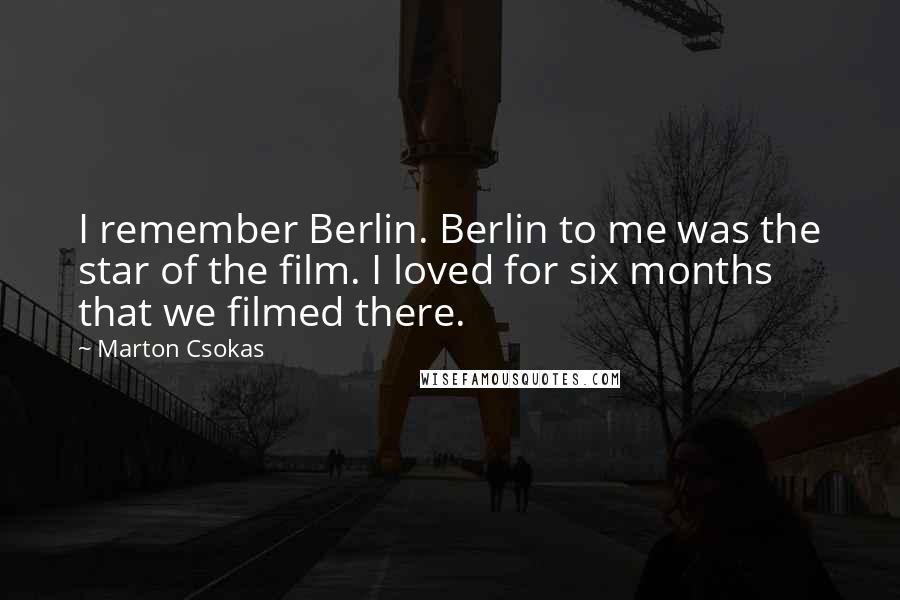 Marton Csokas Quotes: I remember Berlin. Berlin to me was the star of the film. I loved for six months that we filmed there.