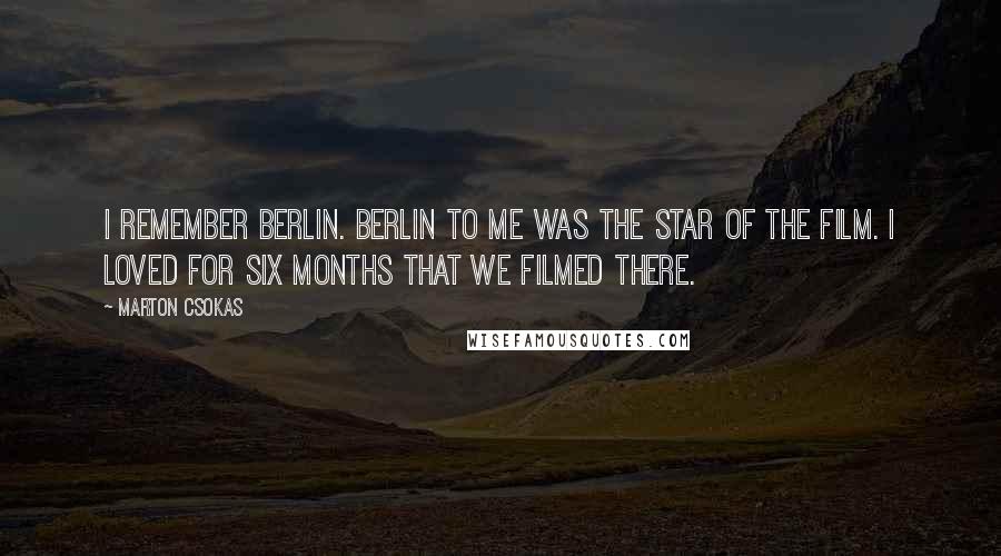 Marton Csokas Quotes: I remember Berlin. Berlin to me was the star of the film. I loved for six months that we filmed there.