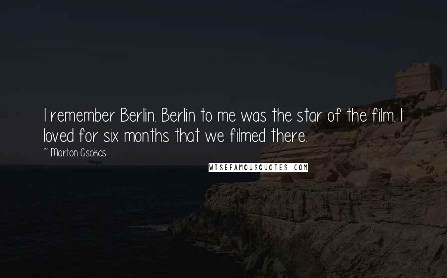 Marton Csokas Quotes: I remember Berlin. Berlin to me was the star of the film. I loved for six months that we filmed there.