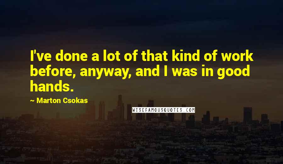 Marton Csokas Quotes: I've done a lot of that kind of work before, anyway, and I was in good hands.