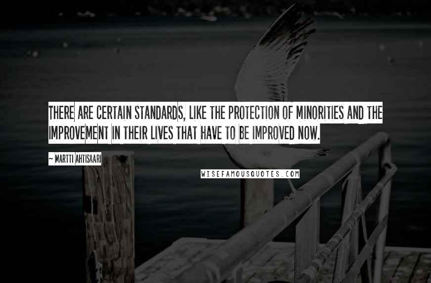 Martti Ahtisaari Quotes: There are certain standards, like the protection of minorities and the improvement in their lives that have to be improved now.