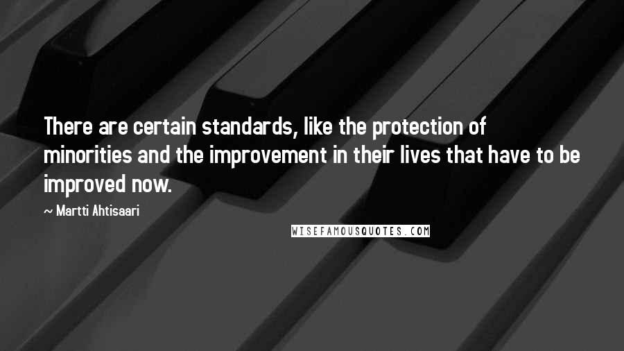 Martti Ahtisaari Quotes: There are certain standards, like the protection of minorities and the improvement in their lives that have to be improved now.