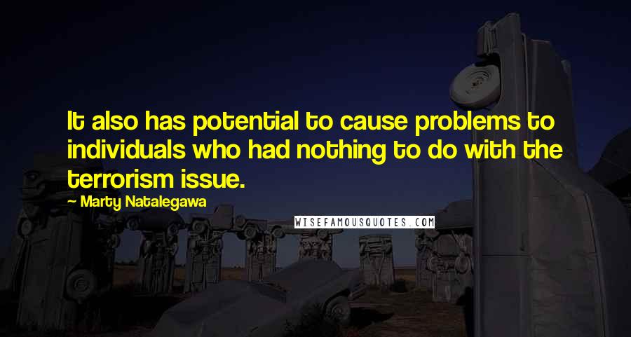 Marty Natalegawa Quotes: It also has potential to cause problems to individuals who had nothing to do with the terrorism issue.