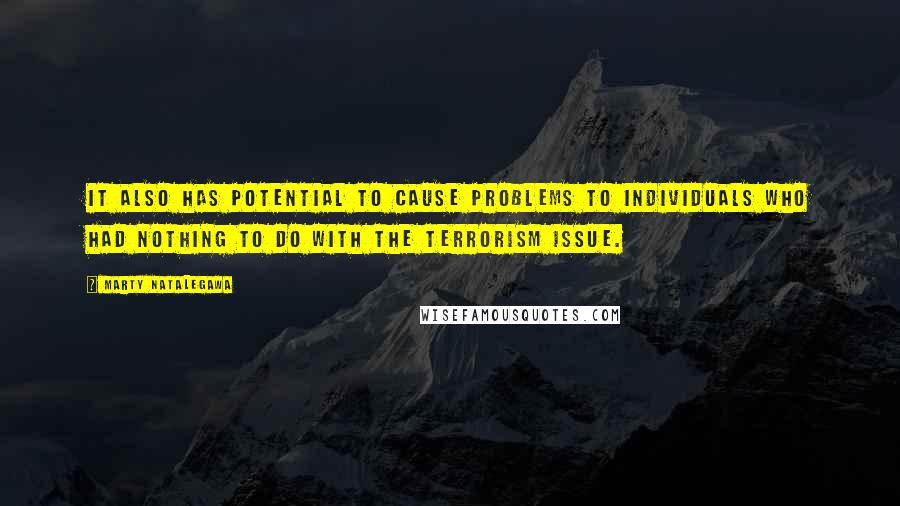 Marty Natalegawa Quotes: It also has potential to cause problems to individuals who had nothing to do with the terrorism issue.