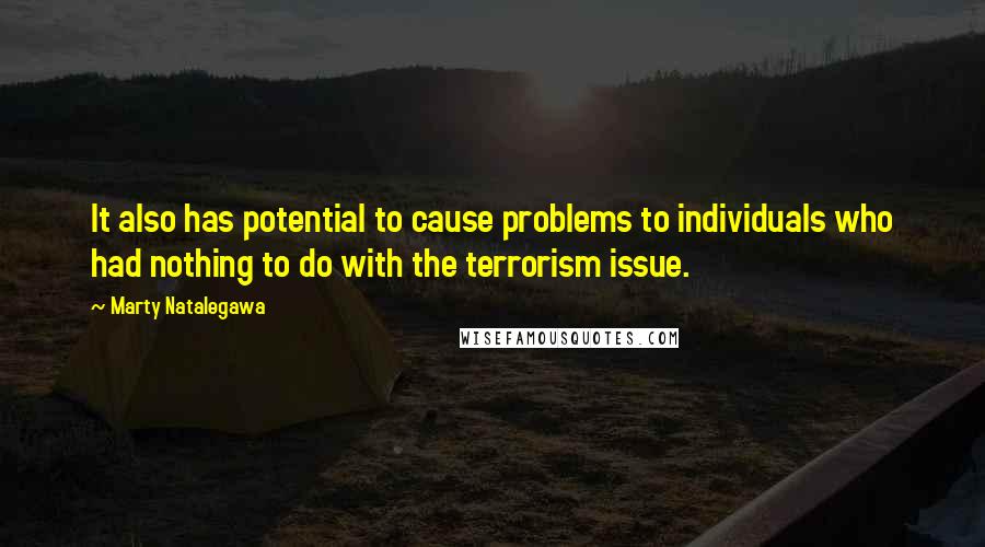 Marty Natalegawa Quotes: It also has potential to cause problems to individuals who had nothing to do with the terrorism issue.