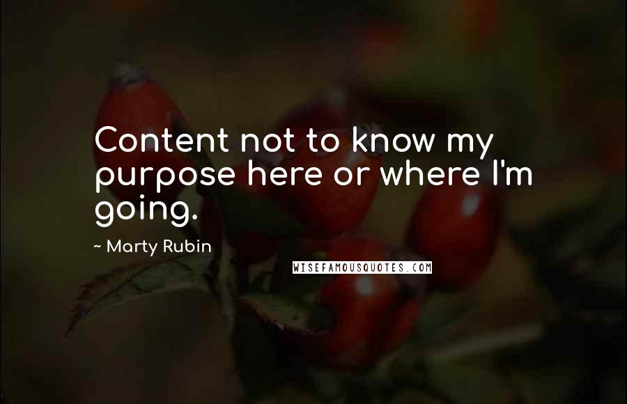 Marty Rubin Quotes: Content not to know my purpose here or where I'm going.