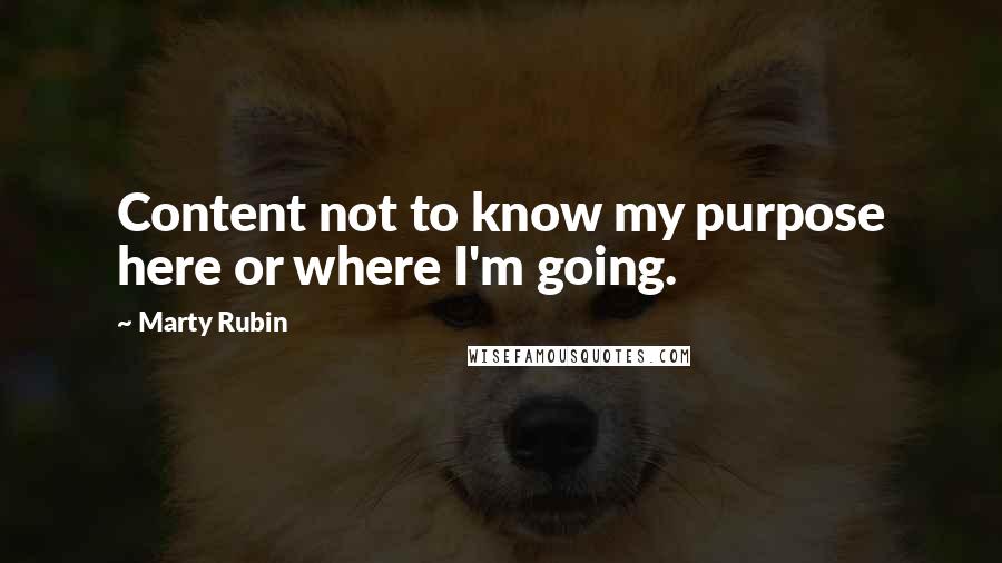 Marty Rubin Quotes: Content not to know my purpose here or where I'm going.