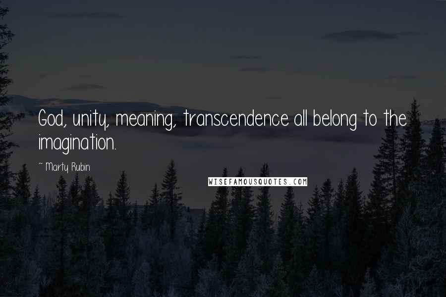 Marty Rubin Quotes: God, unity, meaning, transcendence all belong to the imagination.