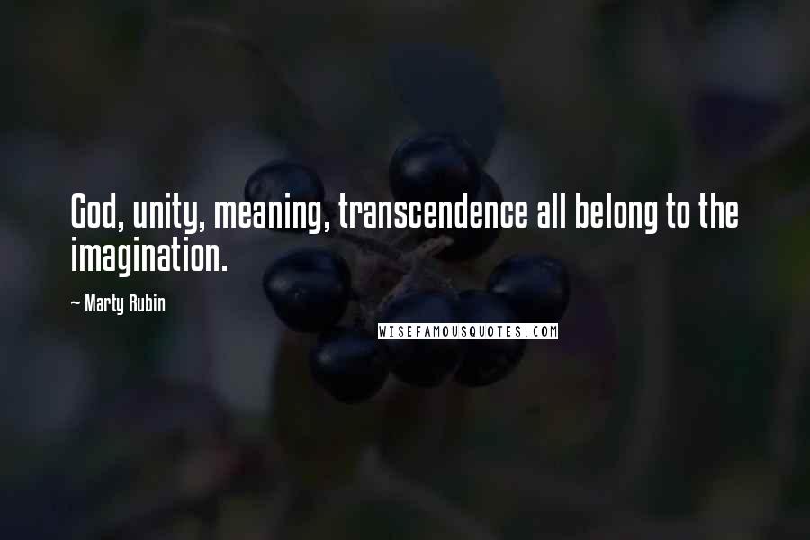 Marty Rubin Quotes: God, unity, meaning, transcendence all belong to the imagination.