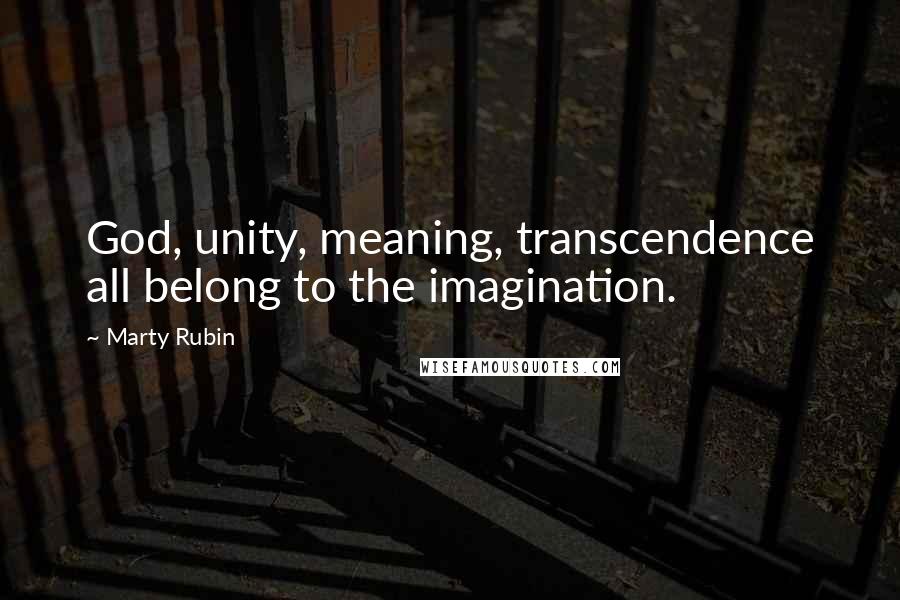 Marty Rubin Quotes: God, unity, meaning, transcendence all belong to the imagination.