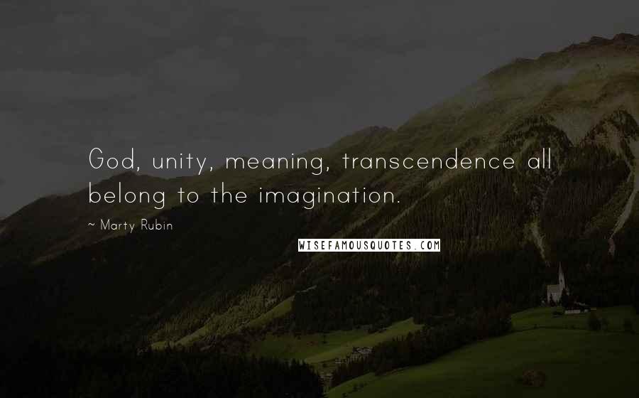 Marty Rubin Quotes: God, unity, meaning, transcendence all belong to the imagination.