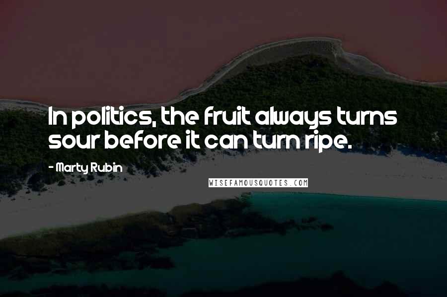 Marty Rubin Quotes: In politics, the fruit always turns sour before it can turn ripe.