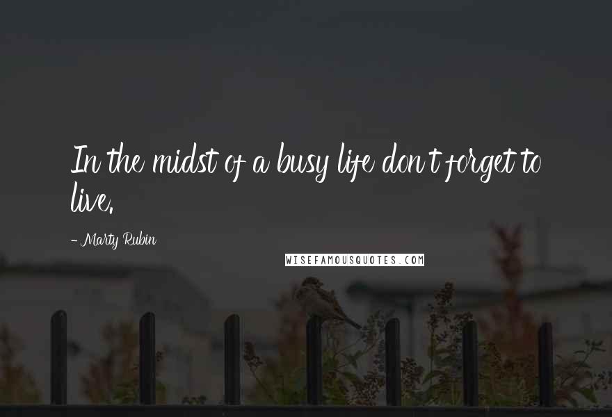 Marty Rubin Quotes: In the midst of a busy life don't forget to live.