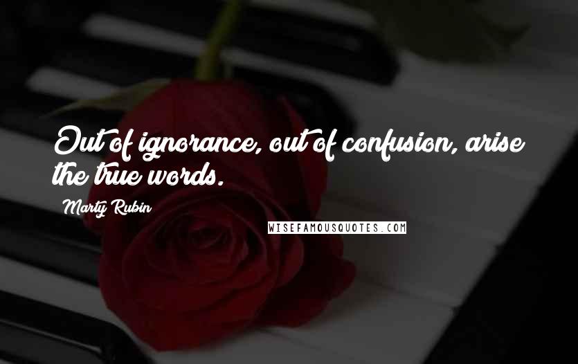 Marty Rubin Quotes: Out of ignorance, out of confusion, arise the true words.