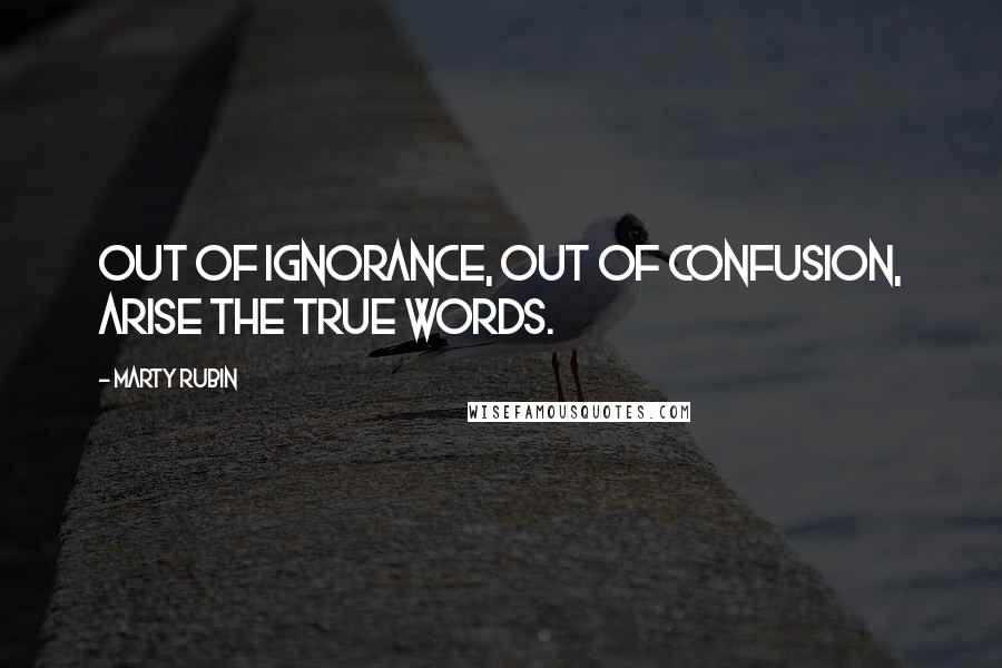 Marty Rubin Quotes: Out of ignorance, out of confusion, arise the true words.