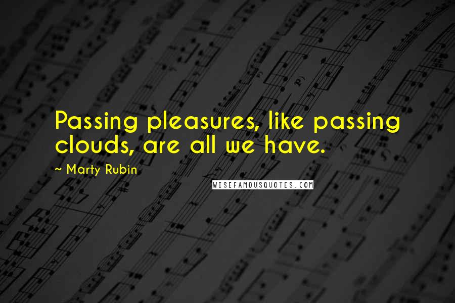 Marty Rubin Quotes: Passing pleasures, like passing clouds, are all we have.