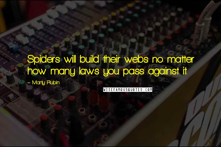 Marty Rubin Quotes: Spiders will build their webs no matter how many laws you pass against it.