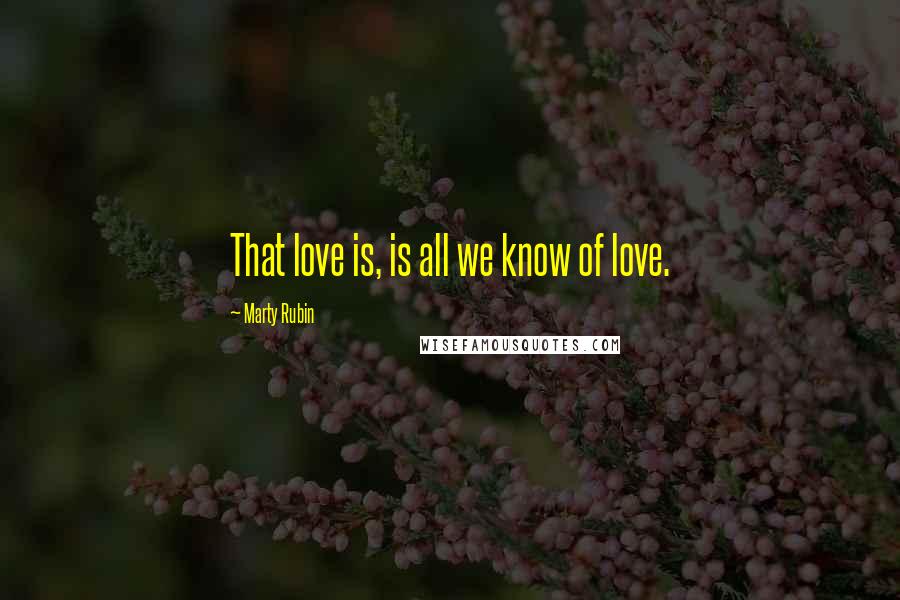 Marty Rubin Quotes: That love is, is all we know of love.