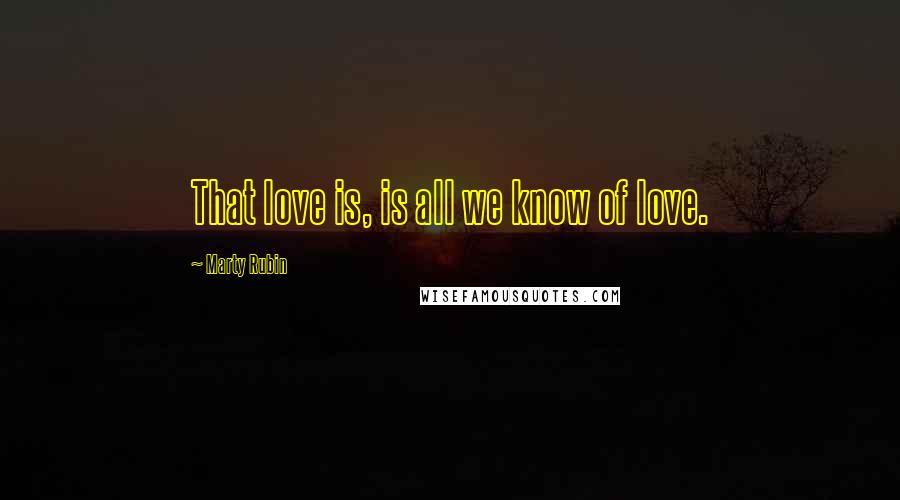 Marty Rubin Quotes: That love is, is all we know of love.