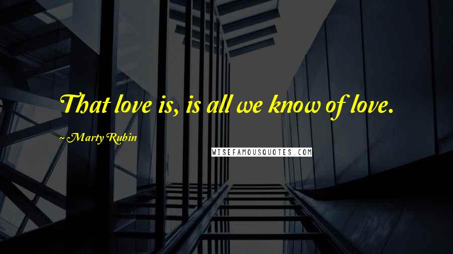 Marty Rubin Quotes: That love is, is all we know of love.