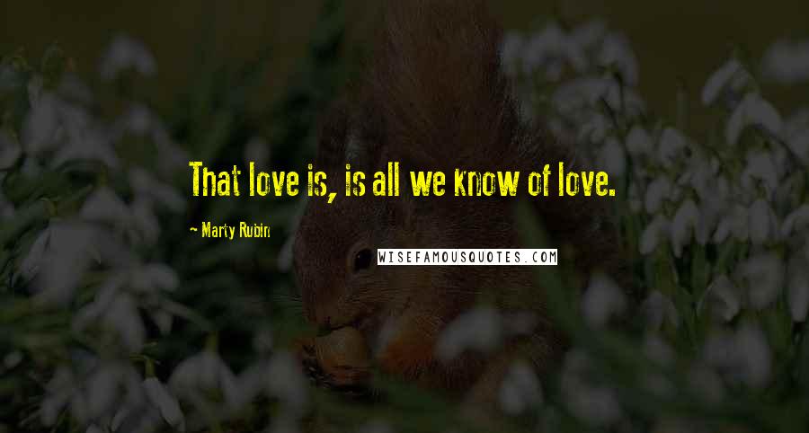 Marty Rubin Quotes: That love is, is all we know of love.