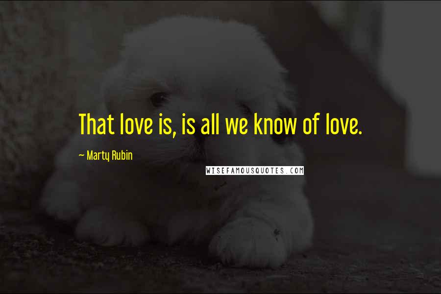 Marty Rubin Quotes: That love is, is all we know of love.