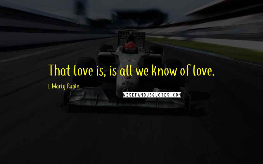 Marty Rubin Quotes: That love is, is all we know of love.