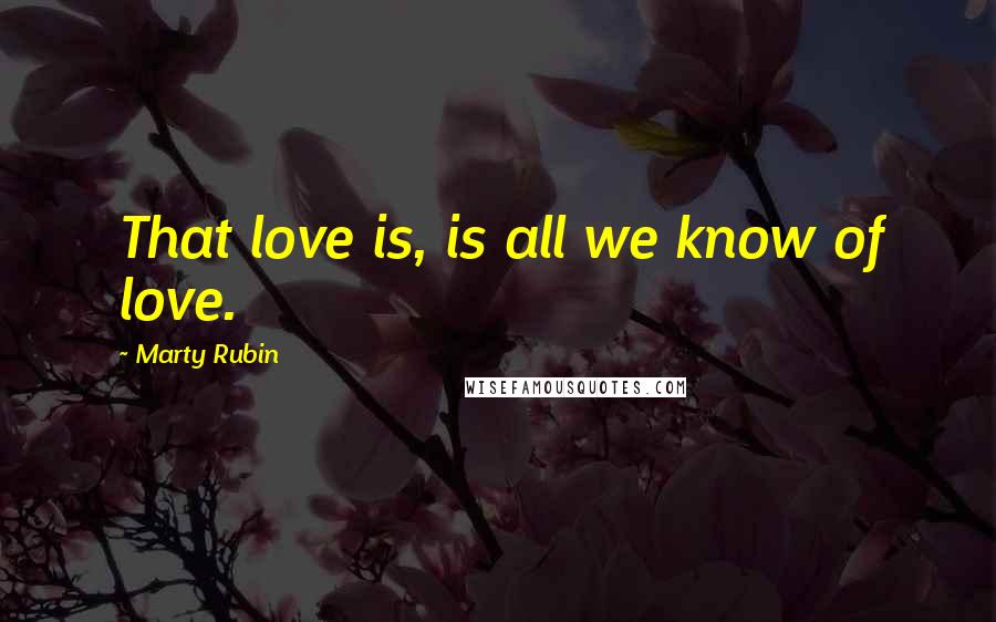Marty Rubin Quotes: That love is, is all we know of love.