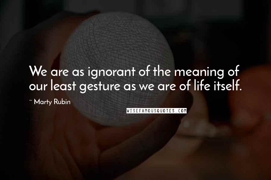 Marty Rubin Quotes: We are as ignorant of the meaning of our least gesture as we are of life itself.