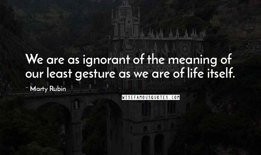 Marty Rubin Quotes: We are as ignorant of the meaning of our least gesture as we are of life itself.