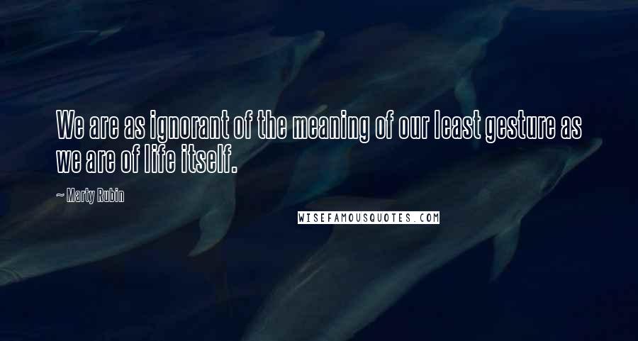 Marty Rubin Quotes: We are as ignorant of the meaning of our least gesture as we are of life itself.