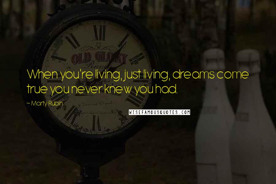 Marty Rubin Quotes: When you're living, just living, dreams come true you never knew you had.