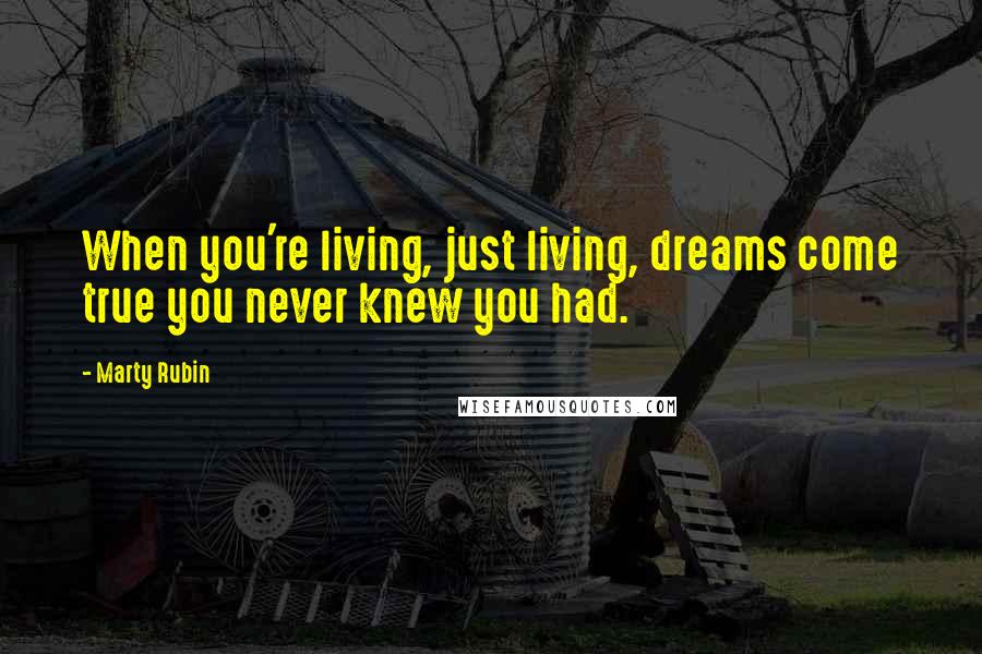Marty Rubin Quotes: When you're living, just living, dreams come true you never knew you had.