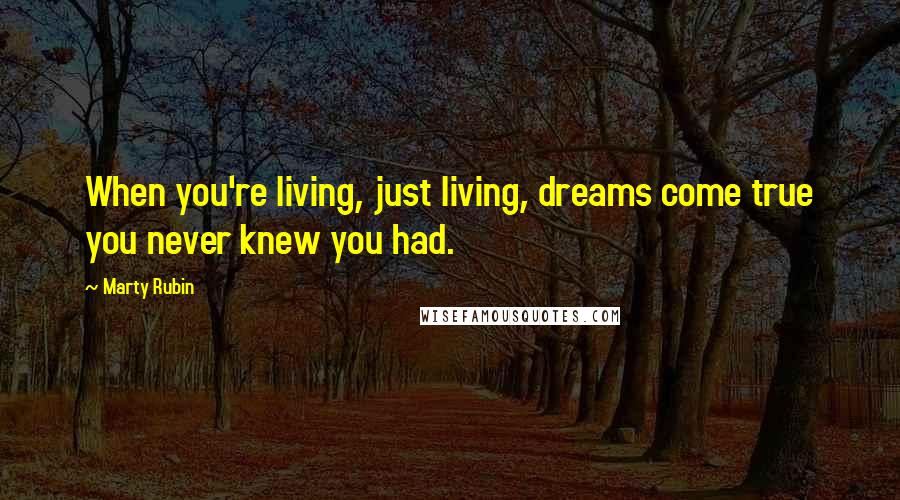 Marty Rubin Quotes: When you're living, just living, dreams come true you never knew you had.