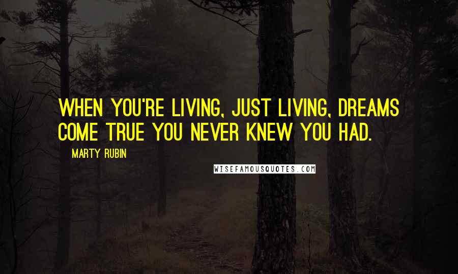 Marty Rubin Quotes: When you're living, just living, dreams come true you never knew you had.