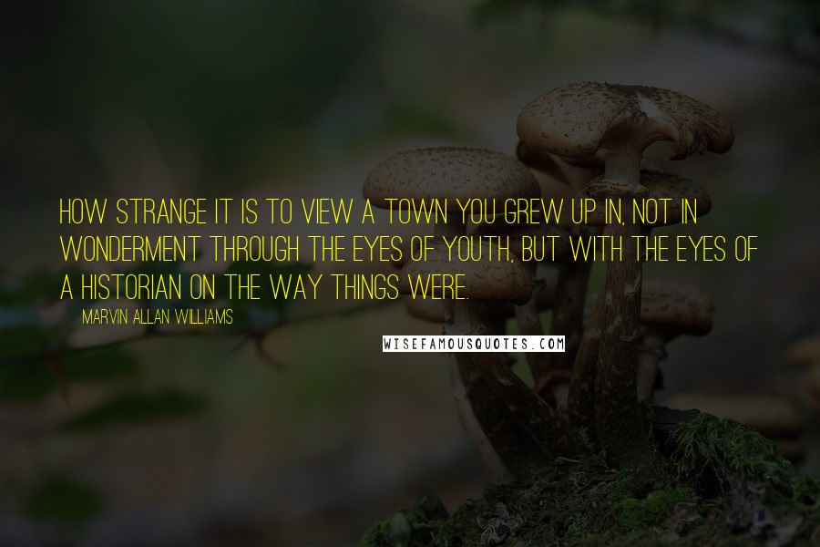 Marvin Allan Williams Quotes: How strange it is to view a town you grew up in, not in wonderment through the eyes of youth, but with the eyes of a historian on the way things were.