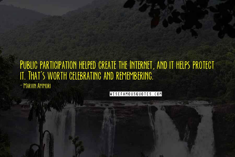 Marvin Ammori Quotes: Public participation helped create the Internet, and it helps protect it. That's worth celebrating and remembering.