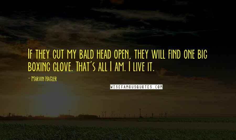 Marvin Hagler Quotes: If they cut my bald head open, they will find one big boxing glove. That's all I am. I live it.