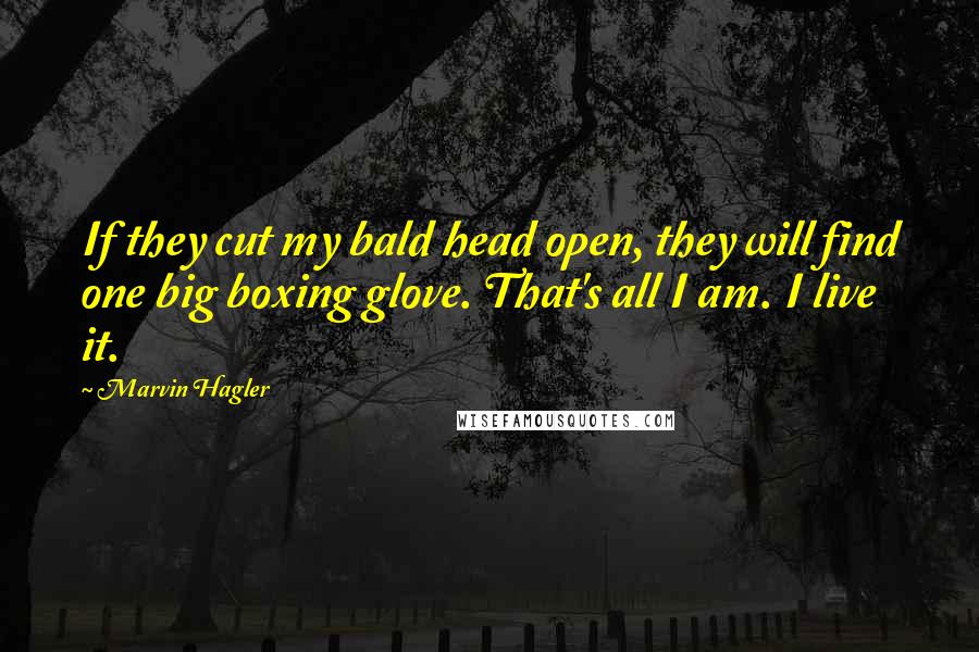 Marvin Hagler Quotes: If they cut my bald head open, they will find one big boxing glove. That's all I am. I live it.
