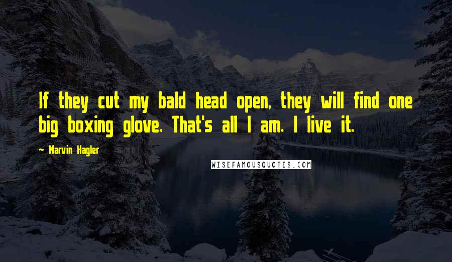 Marvin Hagler Quotes: If they cut my bald head open, they will find one big boxing glove. That's all I am. I live it.