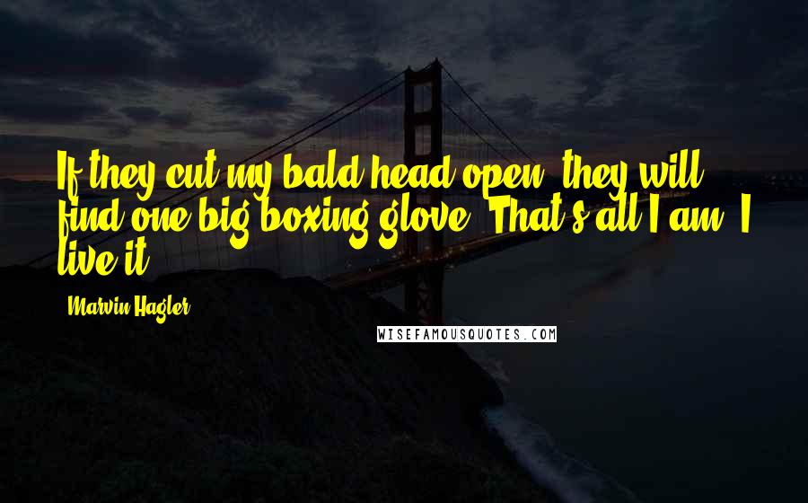 Marvin Hagler Quotes: If they cut my bald head open, they will find one big boxing glove. That's all I am. I live it.