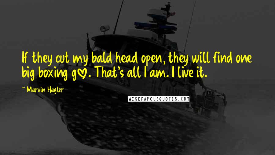 Marvin Hagler Quotes: If they cut my bald head open, they will find one big boxing glove. That's all I am. I live it.