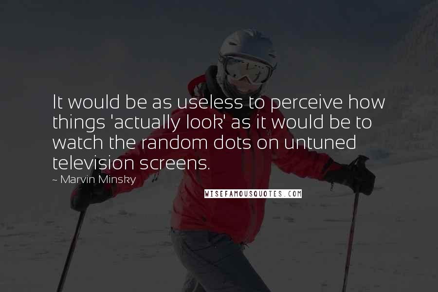 Marvin Minsky Quotes: It would be as useless to perceive how things 'actually look' as it would be to watch the random dots on untuned television screens.
